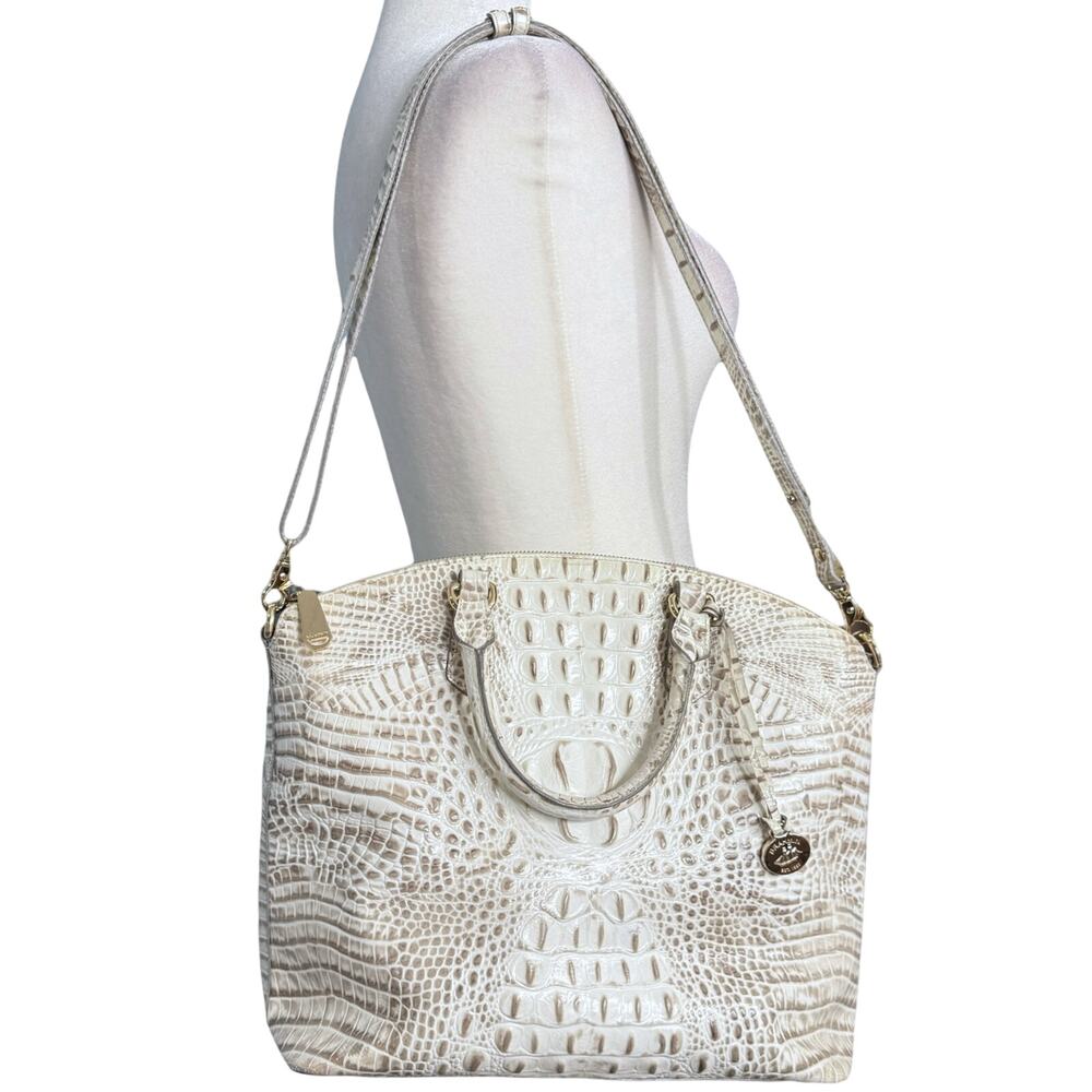 Brahmin Duxbury Satchel Shoulder Bag Beige White Melbourne Croc Embossed Purse‎